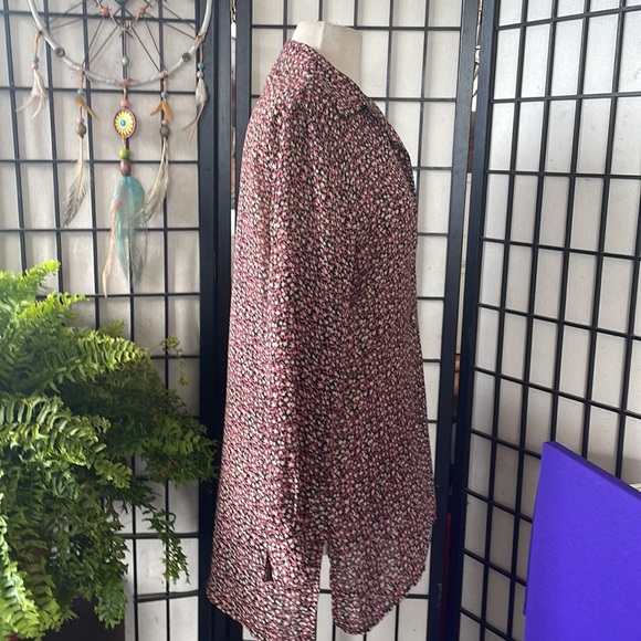 Sheer Print Button Down Blouse - Picture 6 of 7